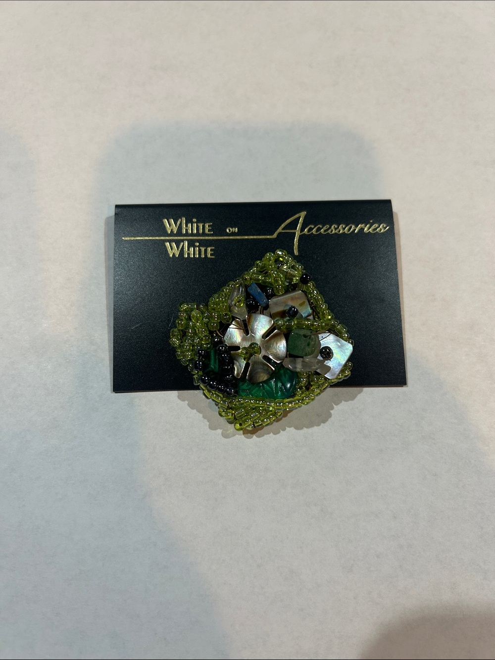 Green Beaded Floral Brooch